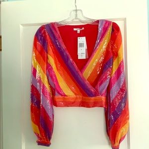 Olivia Rubin NWT sequined puff rainbow stripe top